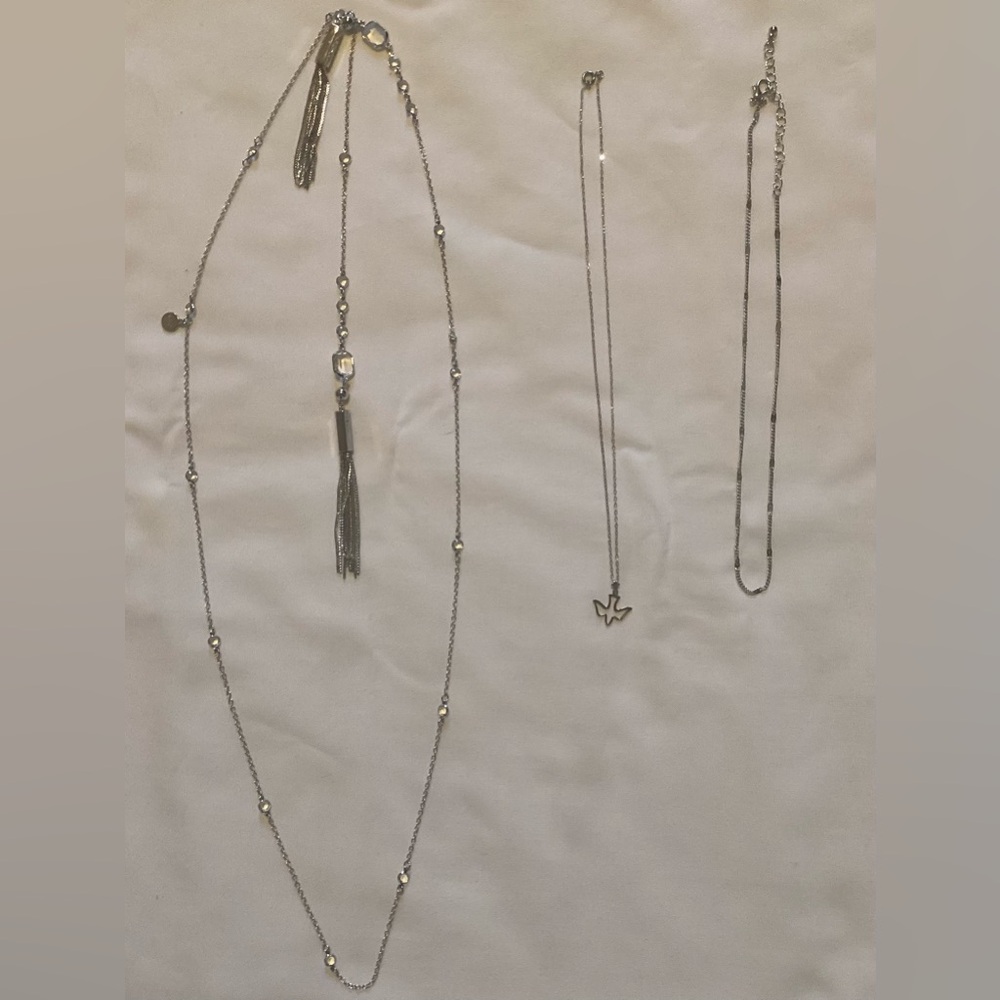 Lot of 3 Costume Jewelry Necklaces Silver-tone